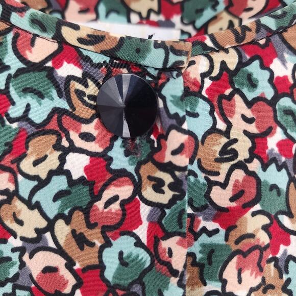 Vintage Floral Button Front Blouse Black Trim Size 20 Made in USA - Picture 9 of 12